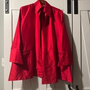 Rare Vintage 100% Silk Lorain Croft Light Weight Vibrant Red Open Front Jacket